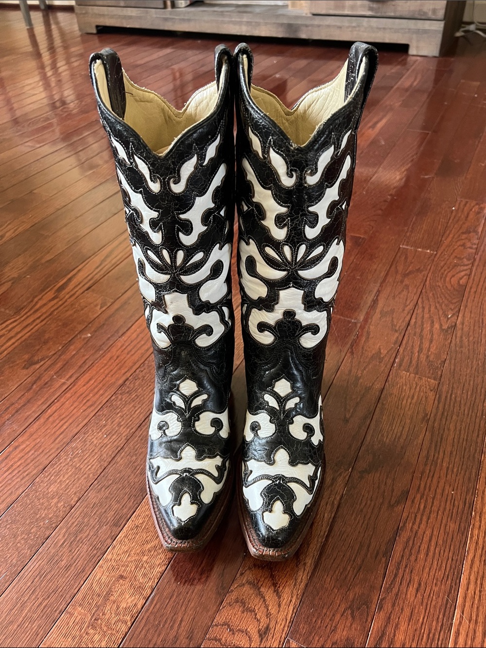 Corral Black and White Tooled Leather Western Knee-High Boots
